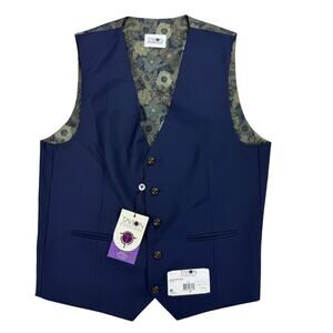 Tayion Mens Classic Fit Solid Suit Vest Navy Blue M